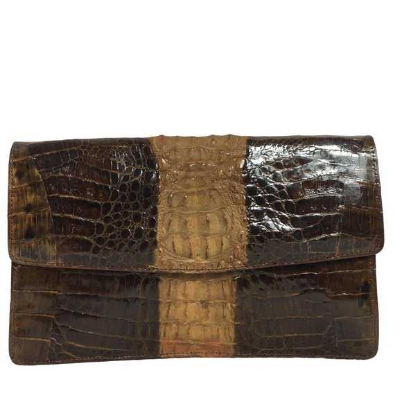 Genuine 100% Crocodile Hornback Clutch Bag with Chain - Picture 1 of 12